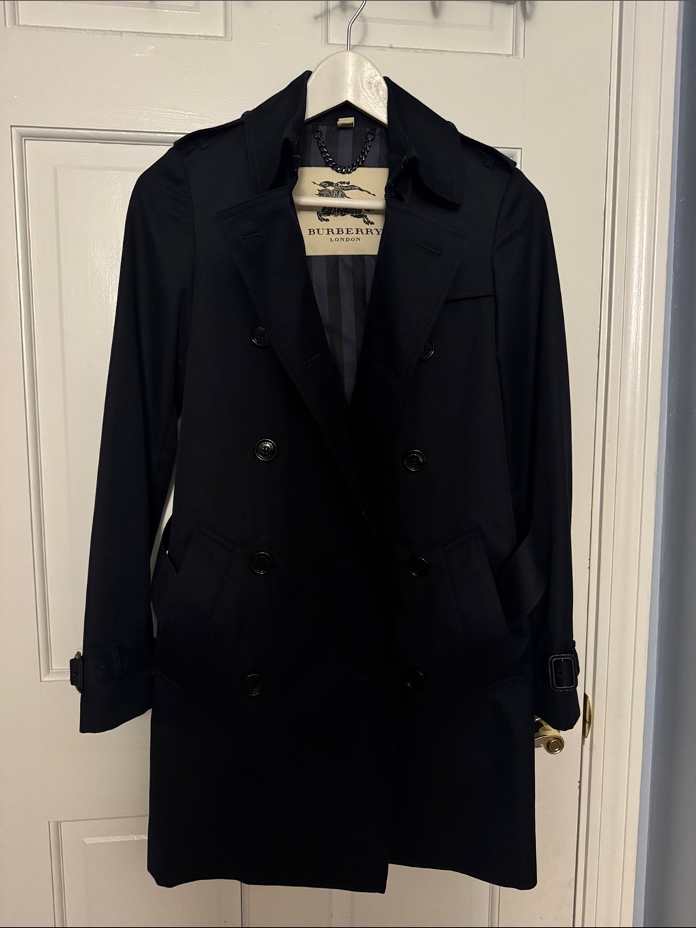 Burberry Black Double-Breasted Coat with Epaulettes